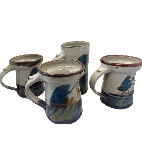 Hand Thrown Studio Art Pottery Handled Coffee Mugs and Tumbler SET Of 4 - Picture 10 of 13